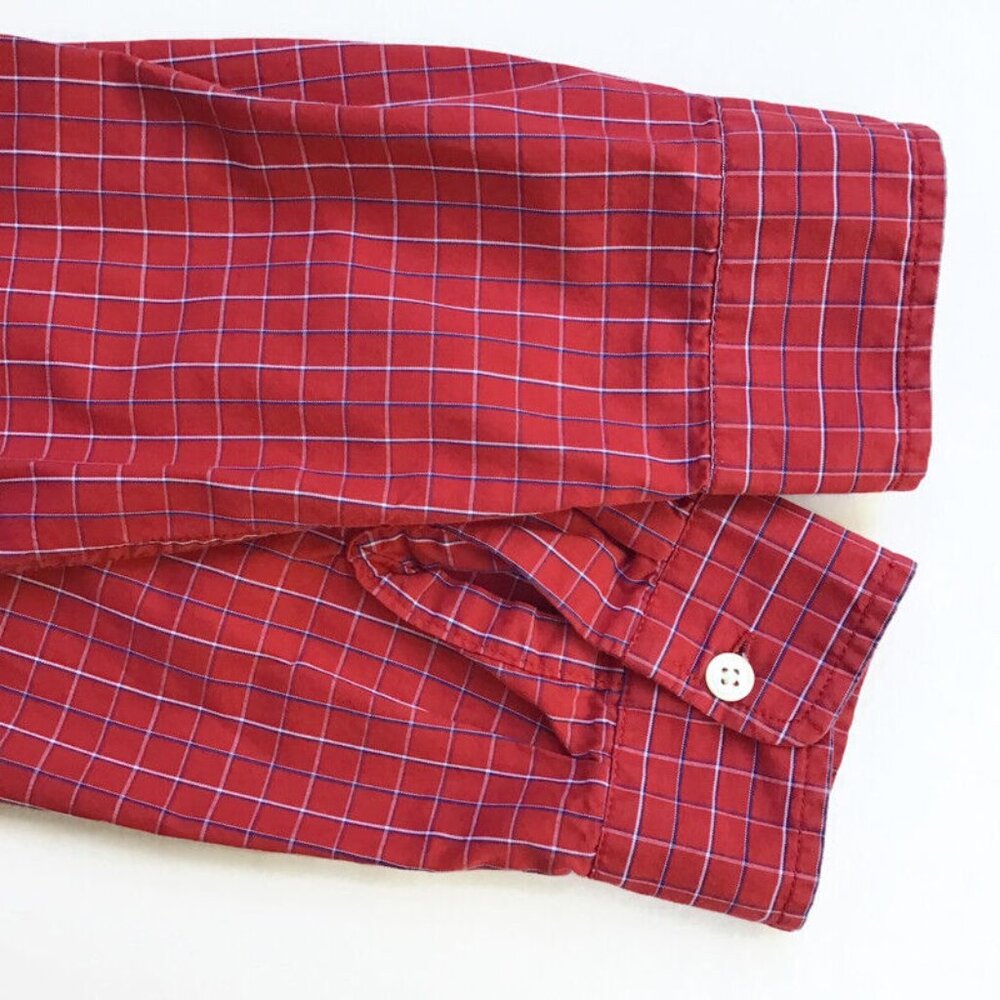 Talbots Button Down Shirt Womens Sz Medium Thin Line Plaid Red Blue 100% Cotton - Picture 6 of 8